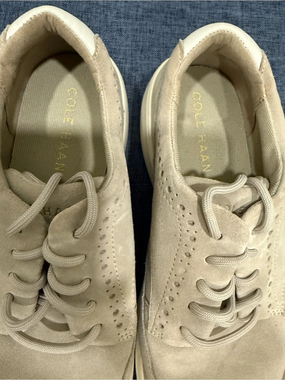 Cole Haan Suede Wingtip Derby Sneakers in Beige